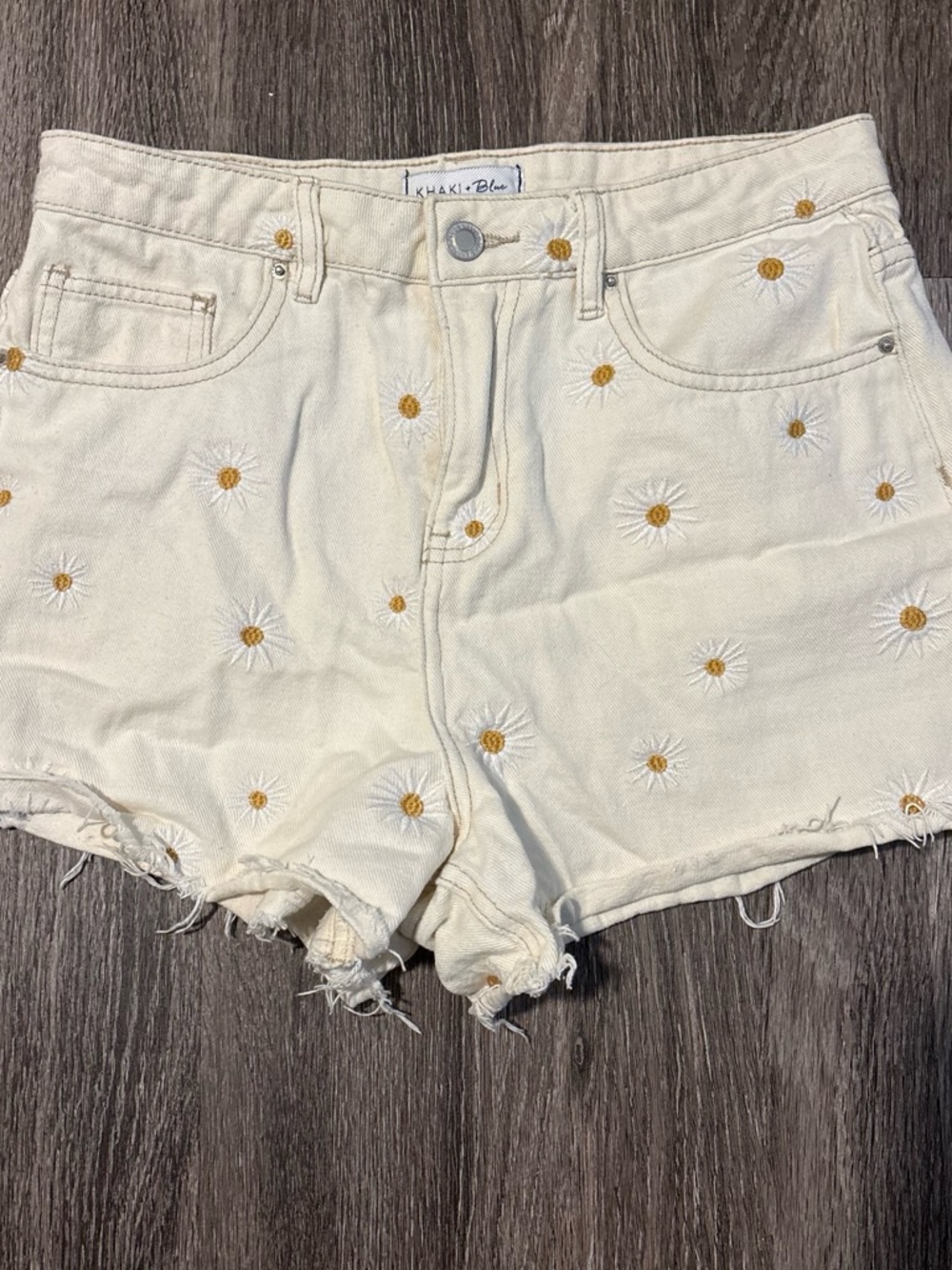 Cream Daisy Embroidered High-Rise Jean Shorts